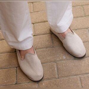 NIB CAYUMAS Men Handsewn Otelo Beige Linen Size 43EU_US10 with Box and Dustbag
